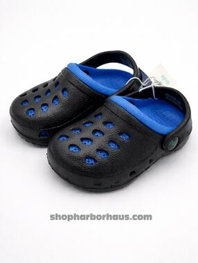 Capelli Kids Black/Blue Clog Sandals | Lightweight Slip-On Water Shoes- Size 4/5